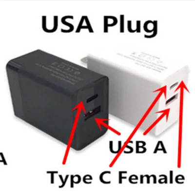 ロゴをカスタマイズ 2.4A USB a + Type C ポート ドック EU プラグ 2 プロング QC 3.0 電源アダプター 壁の充電器